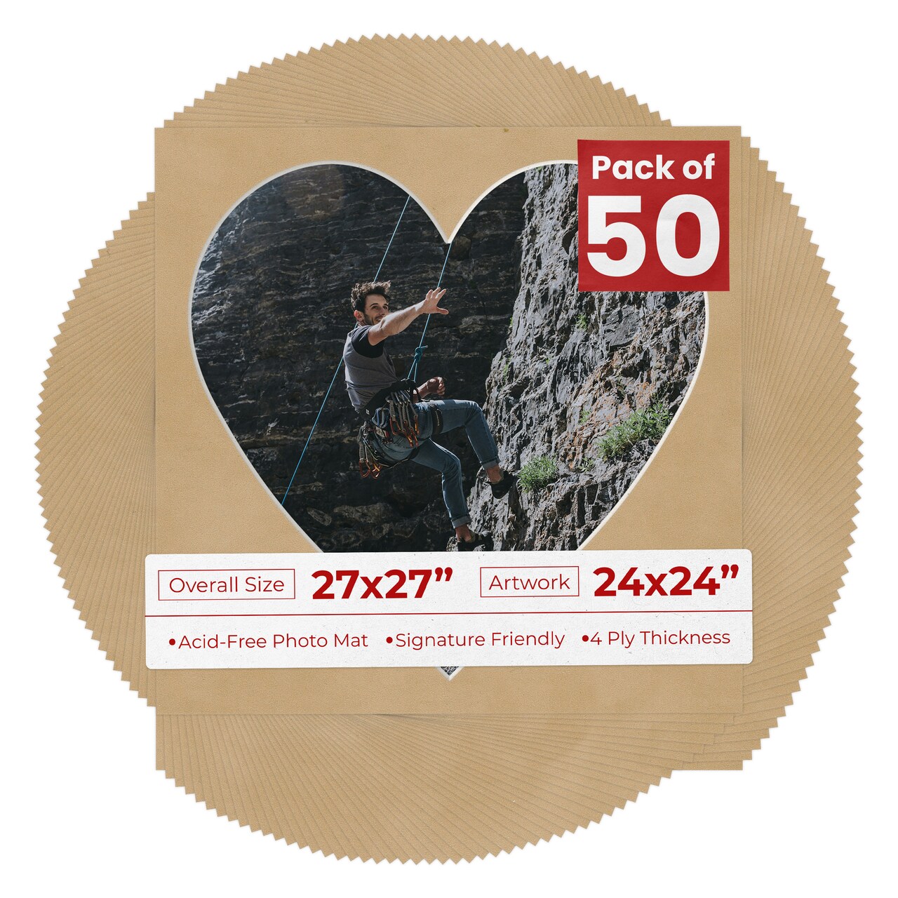 Beige Suede Mat Board for 27x27 Frames - Heart Opening for 24x24 Photos